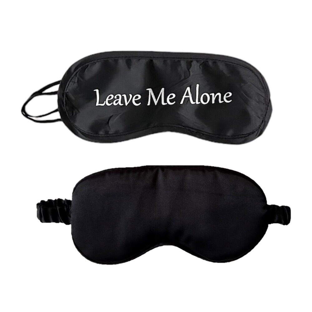 Set Of 2 Black Sleep Masks Night Cover Sleeping Silk Satin Unisex Leave Me Alone